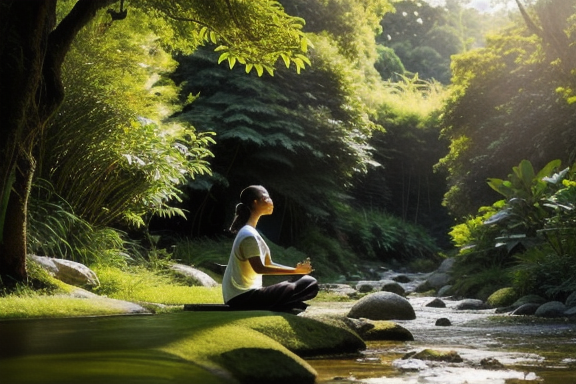 Person meditating in a peaceful natural environment