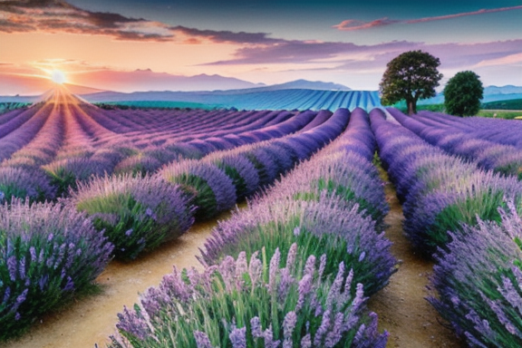 A field of lavender at sunset