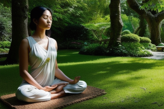 Person meditating in a garden