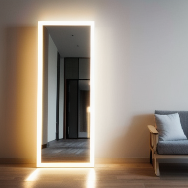 Person reflecting in front of a mirror