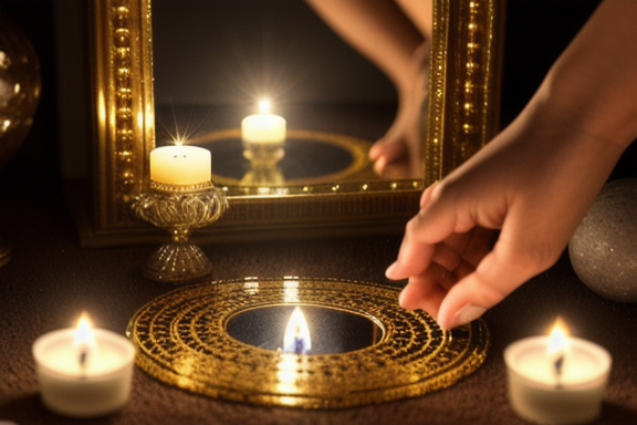 Person performing a ritual with a mirror