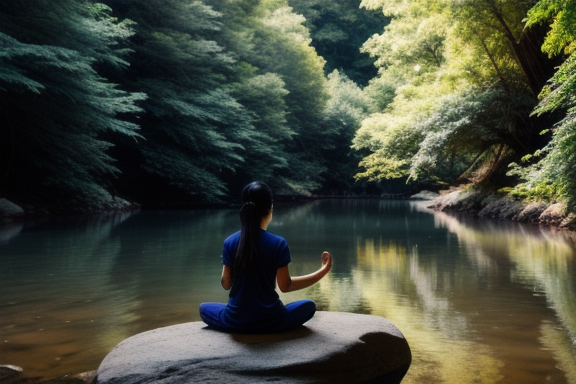 Imagem de uma pessoa meditando em um lindo cenário natural