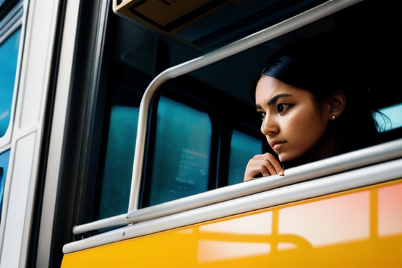 Person sitting alone on an empty bus